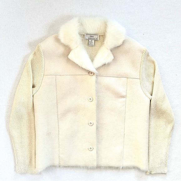 LISA INTERNATIONAL FAUX FUR CHENILLE CARDIGAN SWEATER JACKET WINTER WHITE. SzXL - Picture 7 of 11